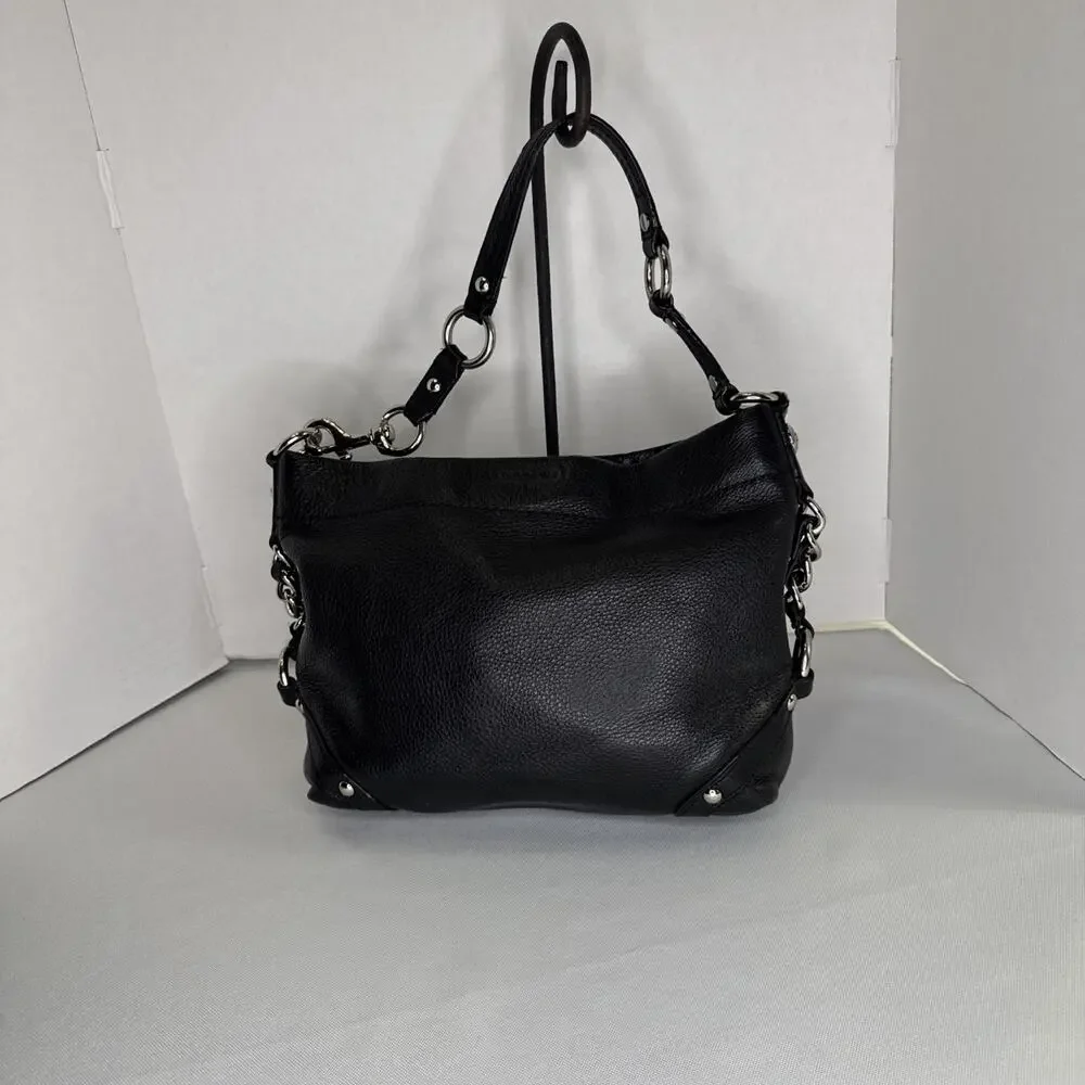 COACH Carly Medium Hobo Bag Black Pebbled Leather Shoulder Purse F15251 Purple